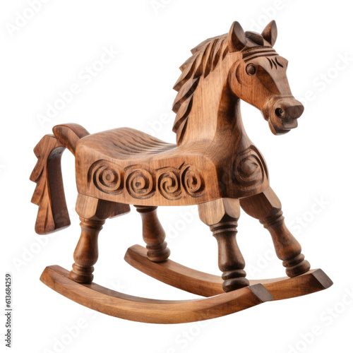 wooden rocking horse isolated on a transparent background, generative ai