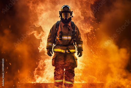 fireman fire rescue smoke firefighter fighter safety equipment emergency uniform. Generative AI.