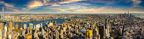 Aerial view of Manhattan at sunset