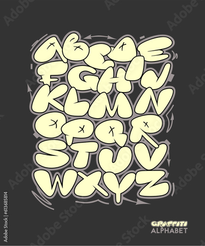 Graffiti alphabet. Babble style hand drawn font. Street art design.