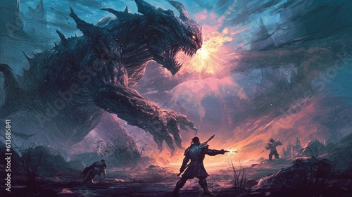 A paladin smiting a powerful undead creature with holy magic. Fantasy concept , Illustration painting.