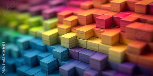 Stacked Wooden Blocks Symbolizing Creative Growth and Diversity in  Vibrant Colors. 