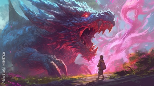 A sorcerer summoning a mighty dragon to fight their enemies. Fantasy concept   Illustration painting.