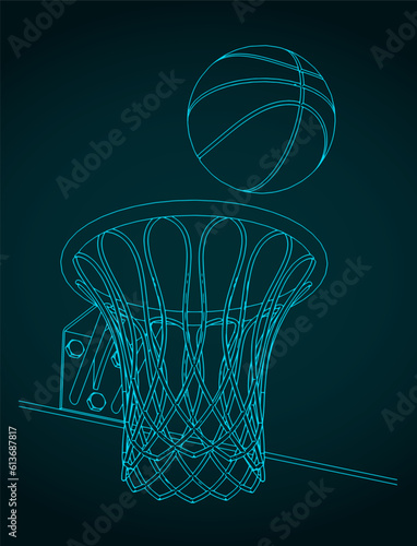 Basketball hoop and ball close-up