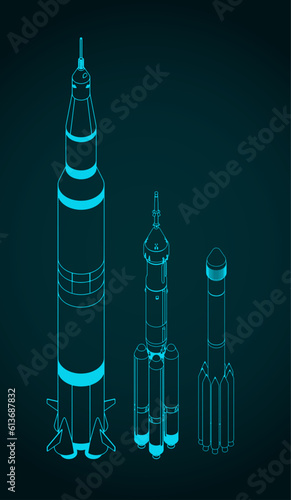 Launch vehicles isometric blueprint