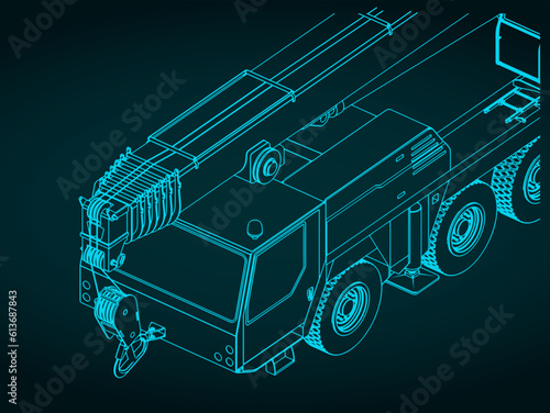 Mobile crane with long telescopic boom close up