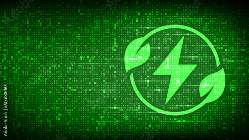 Renewable green energy icon made with electricity signs. Clean alternative energy power technology concept. Alternative fuel. Energy sources for renewable, sustainable development. Vector illustration