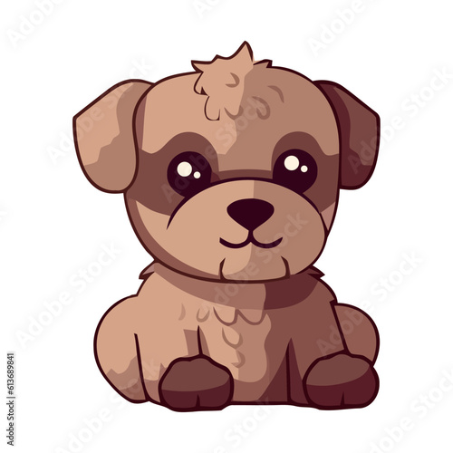Cute cartoon puppy sitting on lap  smiling