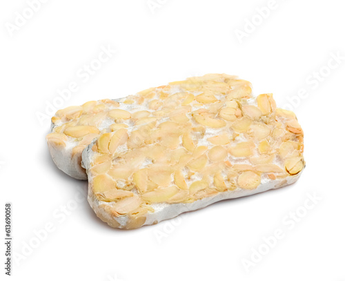 Sliced tempeh isolated on white background