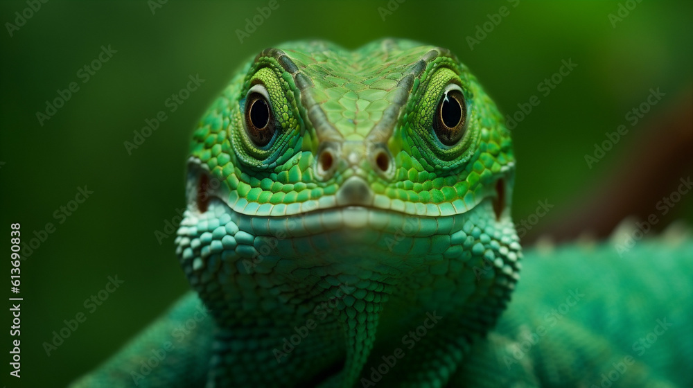 Fototapeta premium nature iguana reptile animal scale green close-up portrait lizard wildlife. Generative AI.