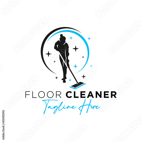 woman logo cleaning ceramic floor