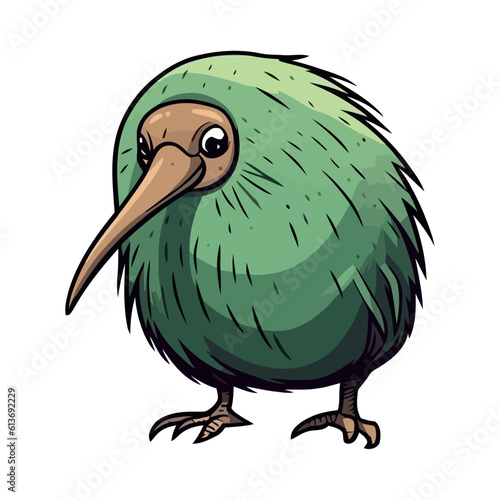 Cute kiwi bird with feathers green cartoon