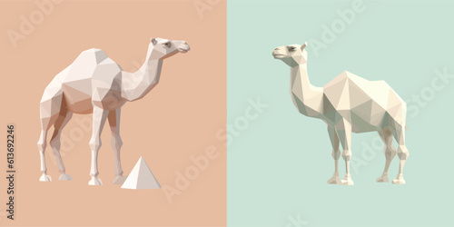 Low Polygon isometric Camel, Eid ul Adha Greetings, Bakra Eid Mubarak, Celebrations, Animal Vector Illustration, Muslim Festival
