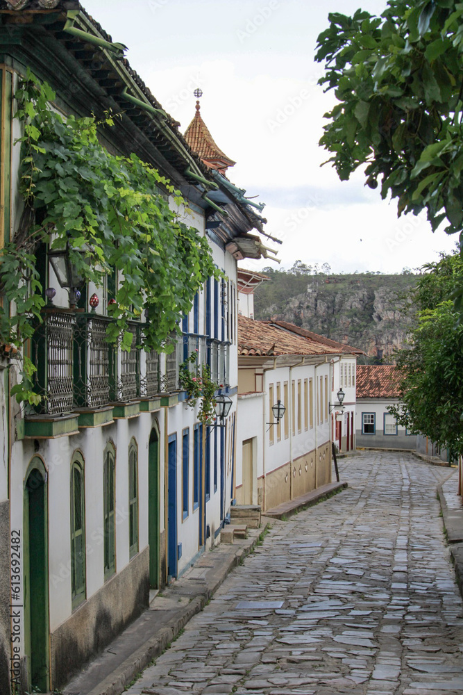 Historic houses on historic street in the historic city of Diamantina, Minas Gerais, Brazil.