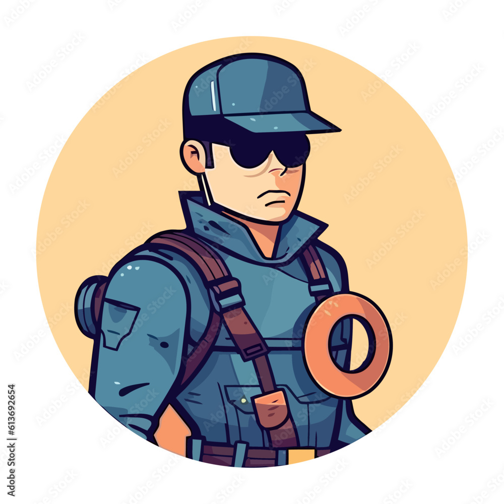 Military officer in blue uniform with technology Military officer in blue uniform with technology