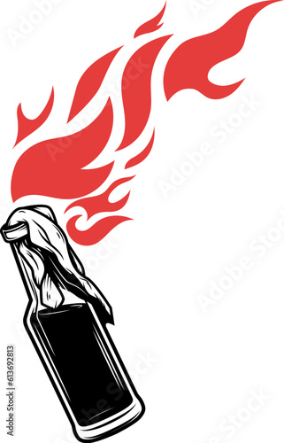 Illustration of Molotov cocktail isolated on white background. Design element for logo, label, sign, poster, menu. Vector illustration