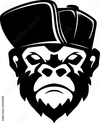 Illustration of monkey in a cap. Design element for t shirt, poster, card, emblem