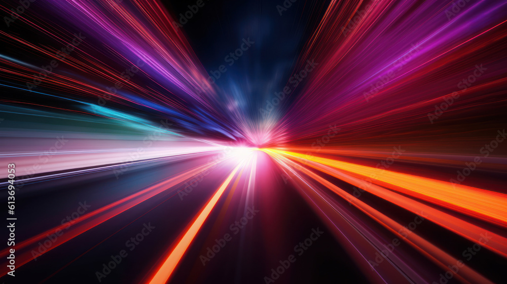 Abstract long exposure dynamic speed light trails background. AI generation Abstract long exposure dynamic speed light trails background. AI generation