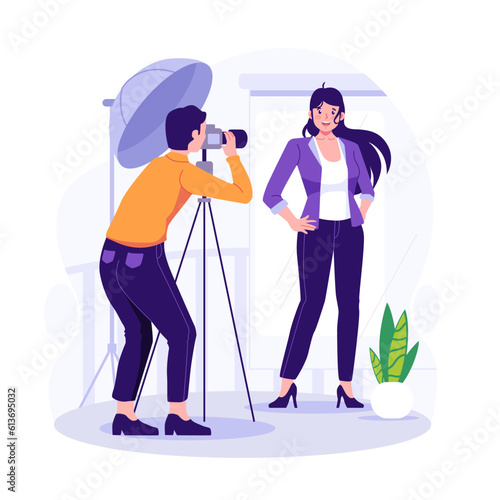 Woman doing photo session flat illustration
