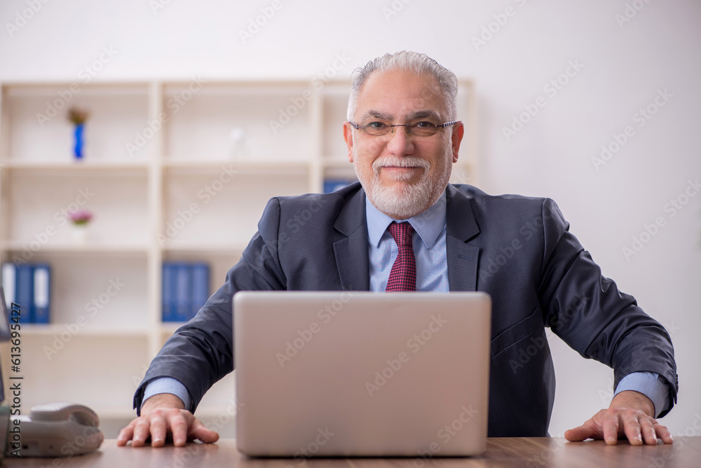 Old male boss employee working in the office Old male boss employee working in the office