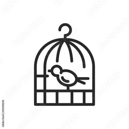 Bird in Cage Vector Icon. Vector Outline Editable Sign of Domestic Pet Bird Housing, Canaries Clinic Services and Bird keeping.