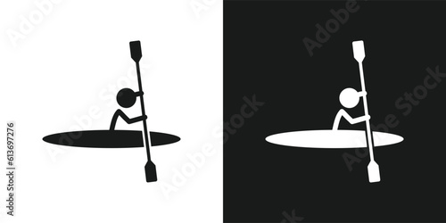 Canoeing icon pictogram vector design. Stick figure man canoe rider with paddle vector icon sign symbol pictogram. Water sports concept