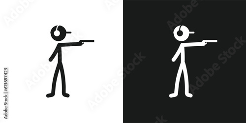Shooting sport icon pictogram vector design. Stick figure man shooter with the gun vector icon sign symbol pictogram