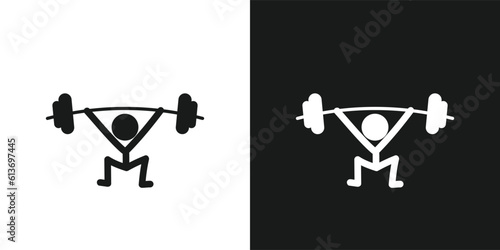 Weightlifting icon pictogram vector design. Stick figure man weightlifter lifting the barbells vector icon sign symbol pictogram