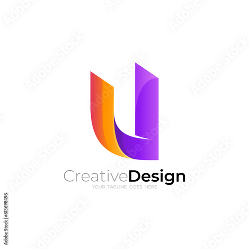 Symbol letter U logo and colorful design, swoosh design