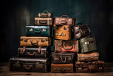 Pile of old vintage bag suitcases
