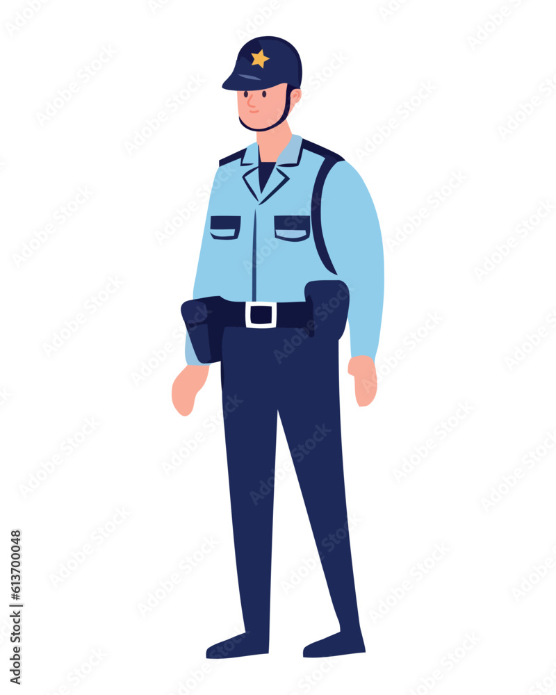 One person, a policeman, standing in uniform