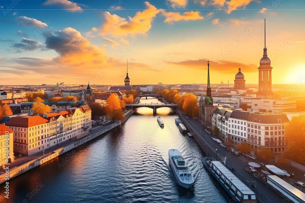 Obraz premium Panoramic view of Berlin at sunset time