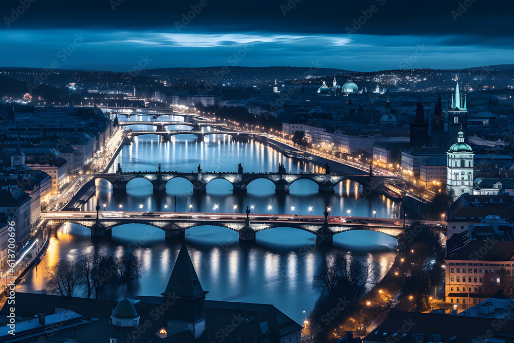 Fotografie Prague, Czech Republic bridges panorama