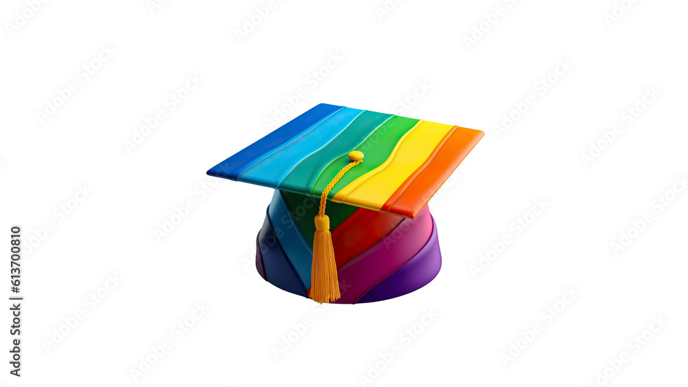Graduation Hat PNG. Unity in Success: A Vibrant Rainbow Signifying Pride, Diversity, and Equal Achievement.