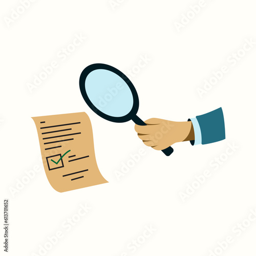 businessman with magnifier inspect document or research checking concept