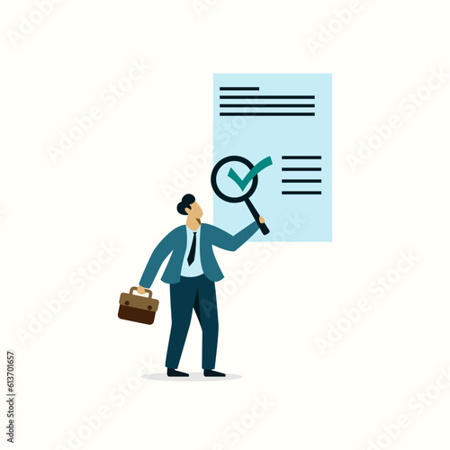 businessman with magnifier inspect document or research checking concept
