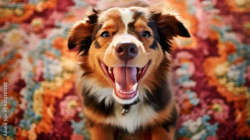Close-up portrait of a cute happy dog. Generative AI illustration. Close-up portrait of a cute happy dog. Generative AI illustration.