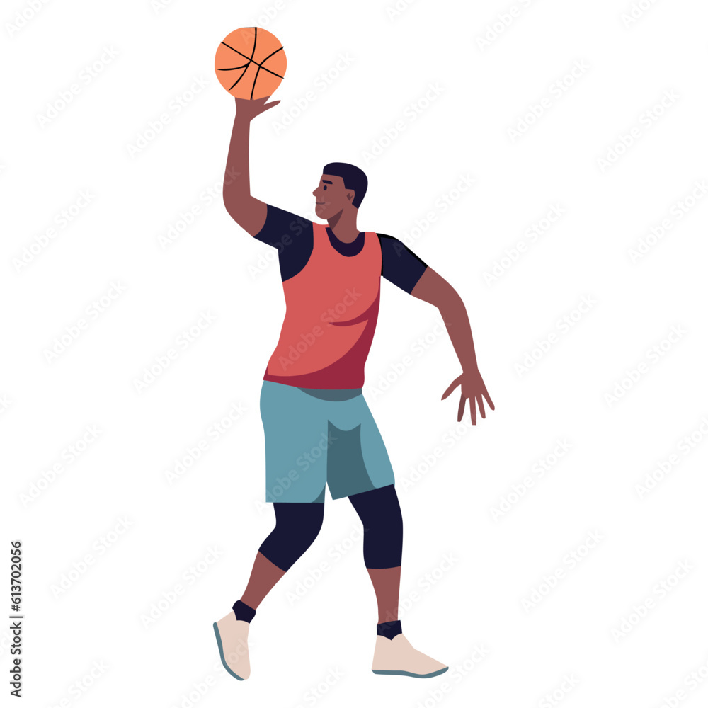 One muscular basketball player jumping for success One muscular basketball player jumping for success