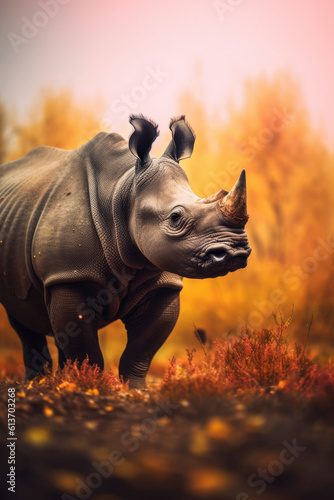 Portrait of a rhino in the african savannah