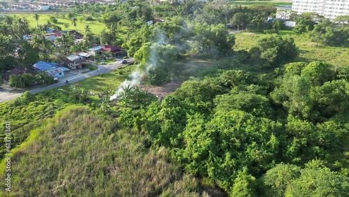 aerial view of local Asia muslim village with a masjid nearby