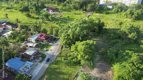 aerial view of local Asia muslim village with a masjid nearby
