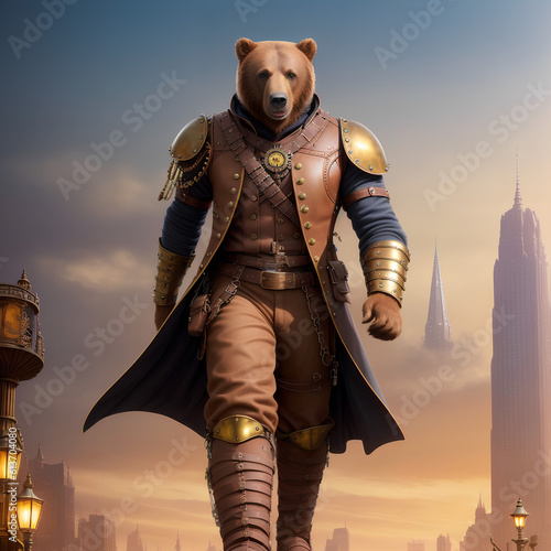 Medieval Mechanica: The Armored Werebear of Steampunk City. photo
