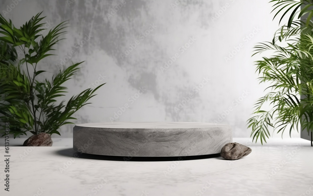 Landscape layout 3d rendering empty mockup scene of concrete texture podium for product template background Landscape layout 3d rendering empty mockup scene of concrete texture podium for product template background
