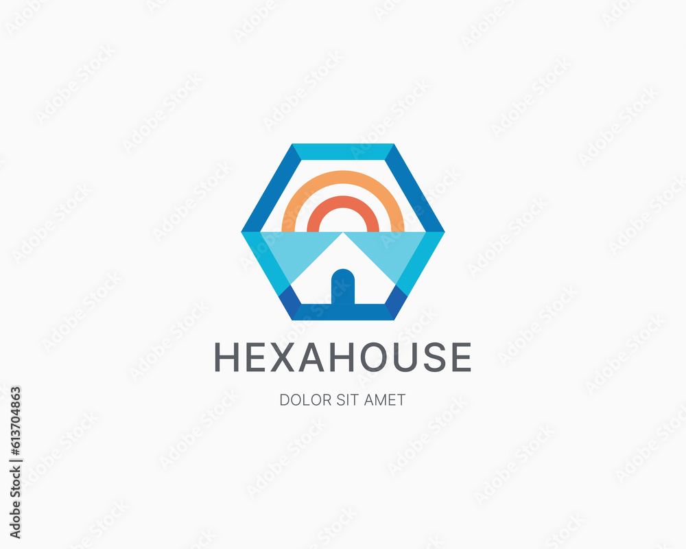 Creative colorful hexagon house logo Creative colorful hexagon house logo