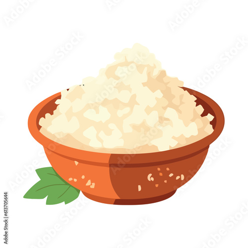 Fresh organic rice in crockery bowl