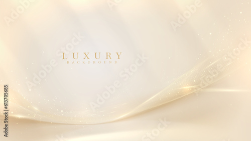 Golden lines on cream background with glitter and bokeh effect decoration, luxury style design concept.