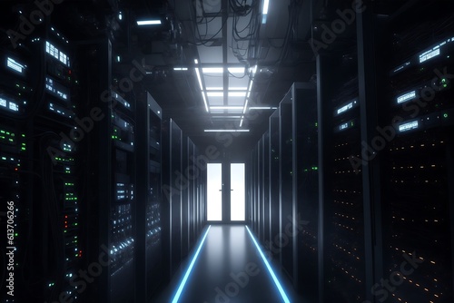 Modern digital data center computer network room - Generative AI