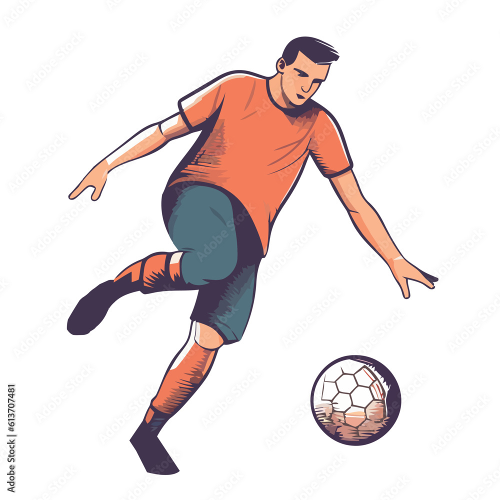 Naklejka premium striker kicks soccer ball