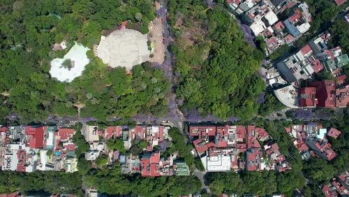 drone shot of amstedam avenue at colonia condesa in mexico city photo