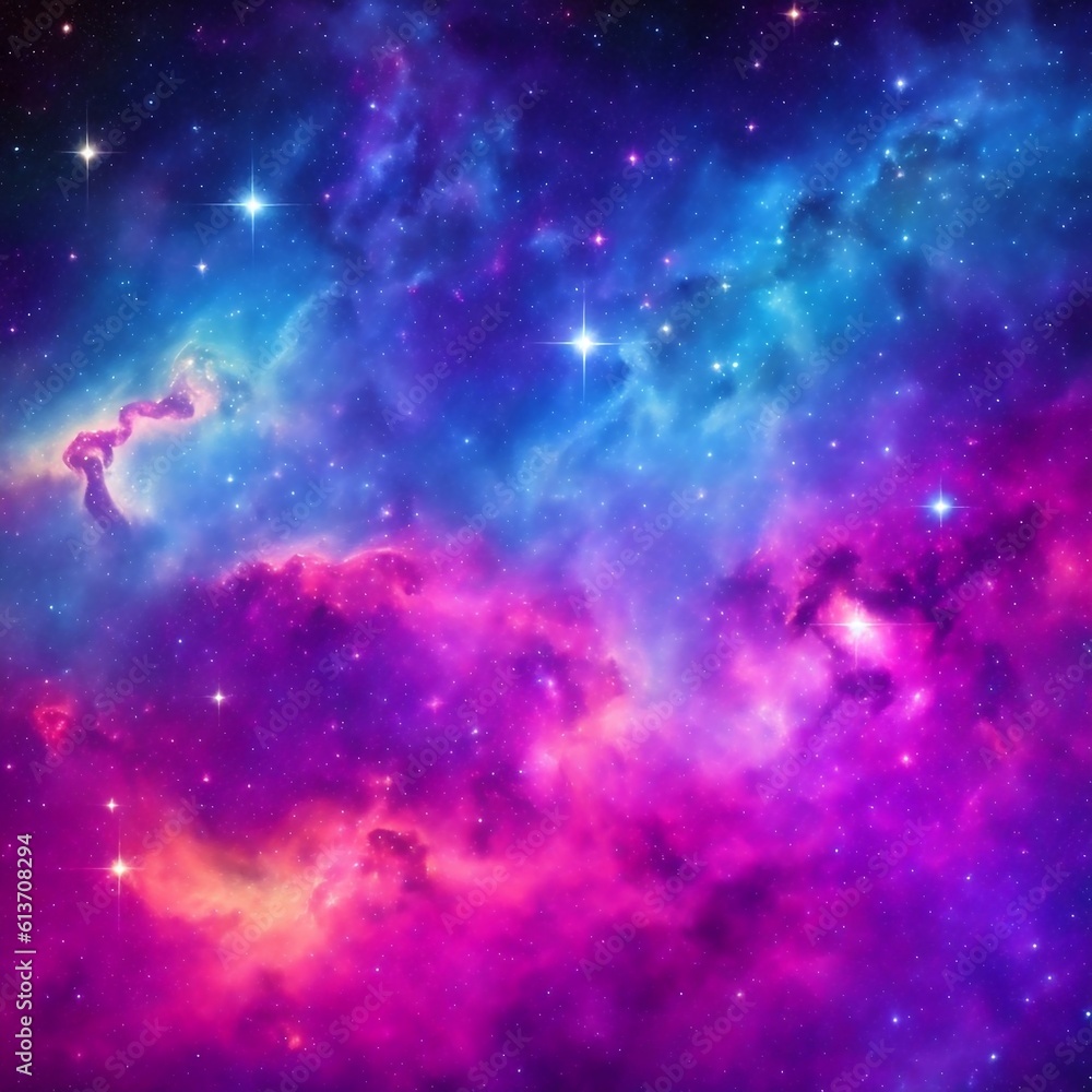 Fototapeta premium Colorful space galaxy cloud nebula. Stary night cosmos. Universe science astronomy. Supernova background wallpaper. Generative AI.